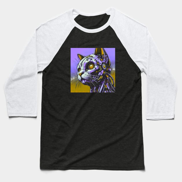 Cyborg Cat Baseball T-Shirt by Cyber Prints